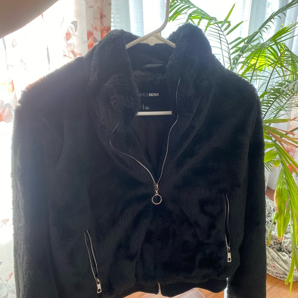 Fashion Nova Plush Black Teddy Jacket
